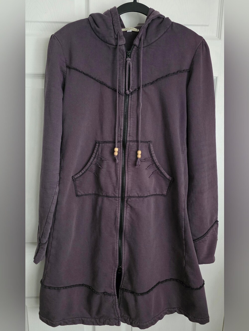 Prairie Underground Long Cloak Hoodie Bruise Purple Organic Cotton Fit Flare XL